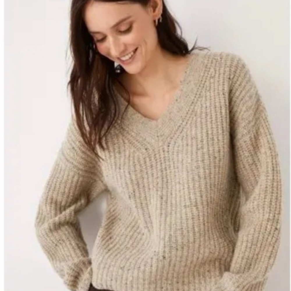 🐑 Frank & Oak Lambswool Oatmeal V-Neck Sweater - XS - Picture 1 of 8